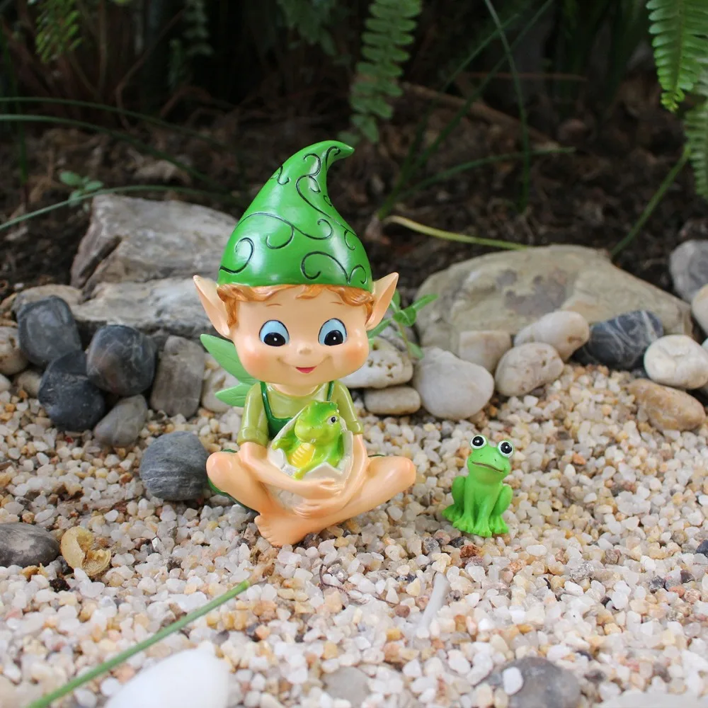 

Yard Art Cartoon Elf Frog Statue Resin Crafts Funny Garden Elf Decor Handmade Frog Figurine Bonsai Decoration