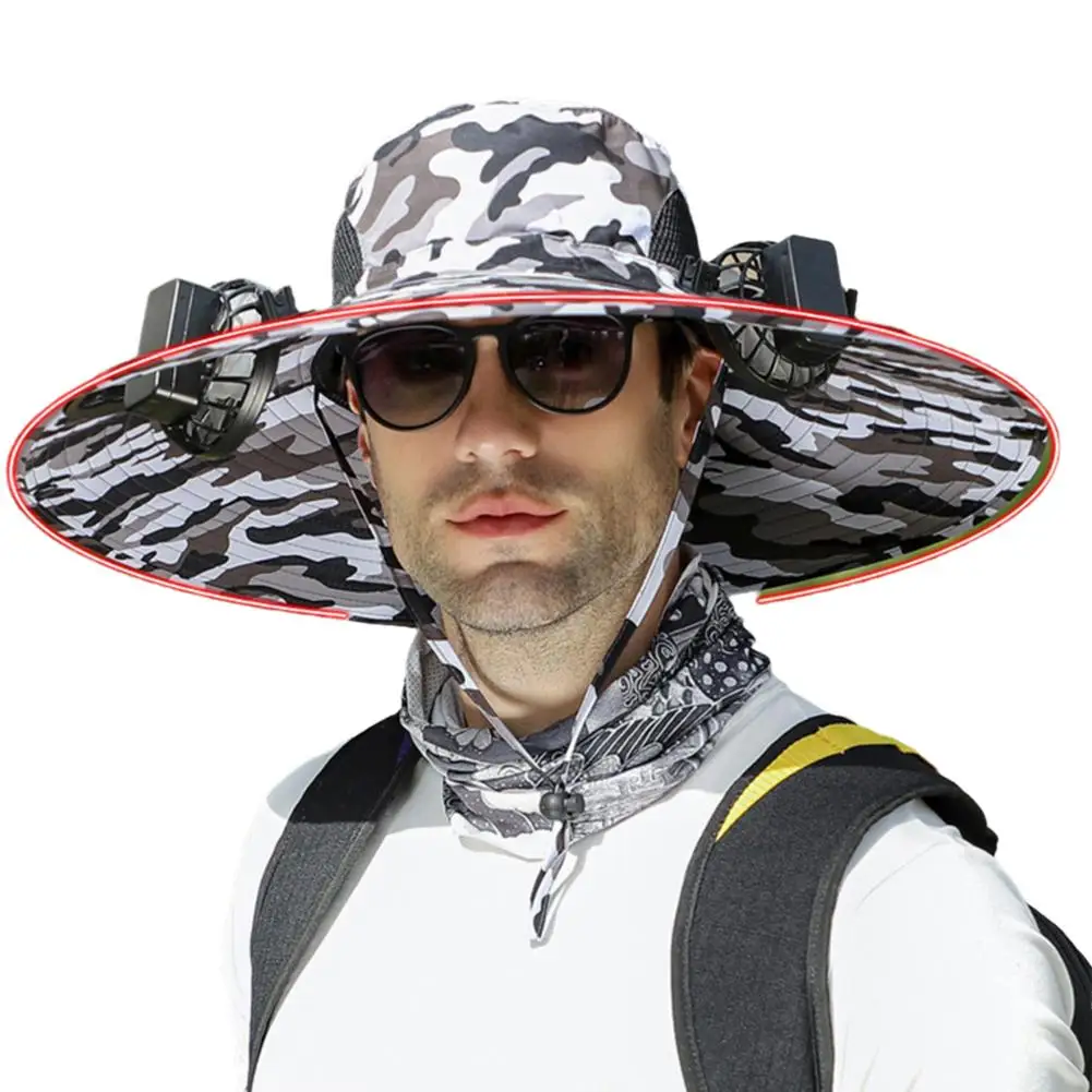 Batería recargable con ventilador incorporado para hombre, protección solar desmontable de ala grande a lo largo del borde de la gorra, sin caída, estilo Shad F0M7