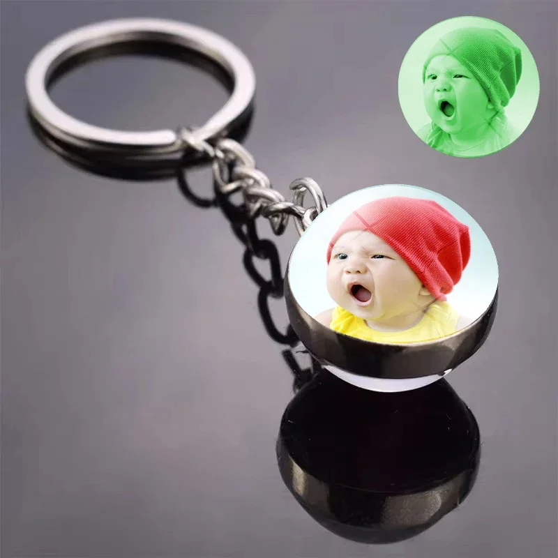 Custom Luminous Photo Keychain Personalized Keyring Glow in The Dark Glass Pendant Key Chain