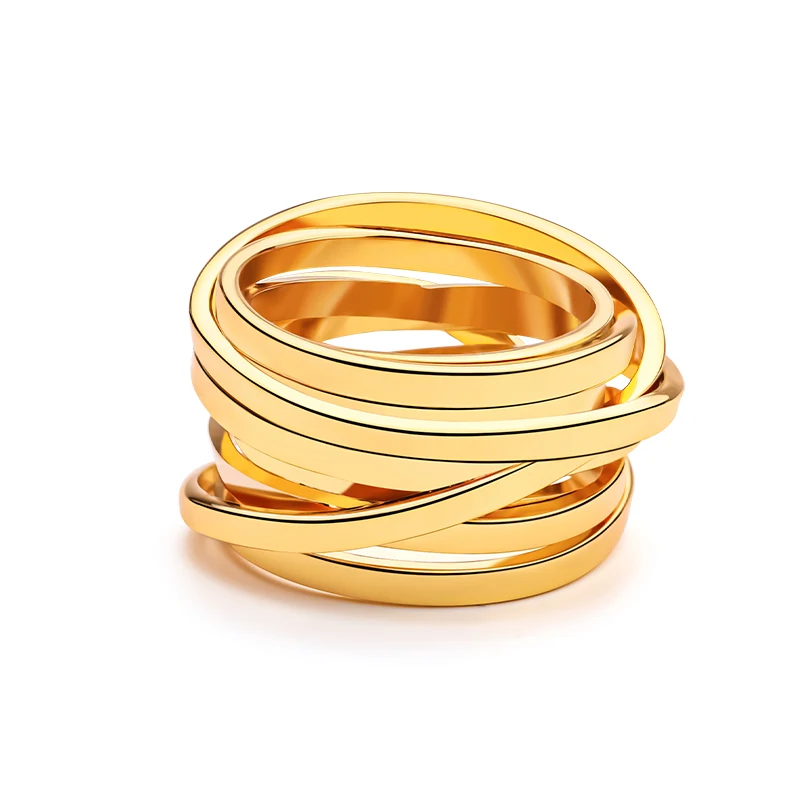 

IVOG Multi Layer Strip Ring For women Gold Color Copper Ring Fashion Jewelry Anillos Gifts official-website