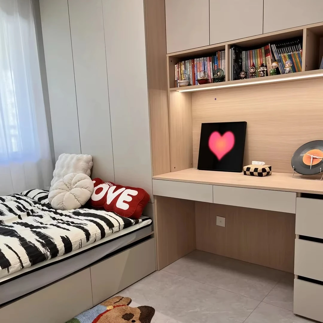 

Children's Bedroom Wooden Furniture Design Including Bed Desk Bookcase Wardrobe Suitable for Children's Room
