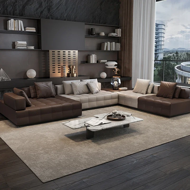 Large apartment full leather sofa villa u-shaped living room ultra-deep sitting wide suspension mold square sofa
