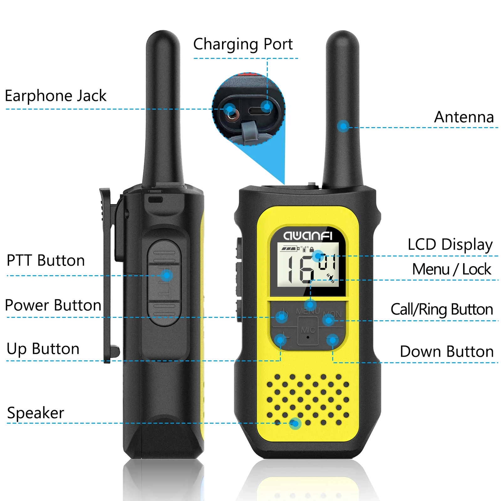 FRS/PMR446 Walkie Talkies for Adults Kids 6 Pack, Rechargeable, 1200mAh, USB-C, VOX for US, CA, MX, EU, UK