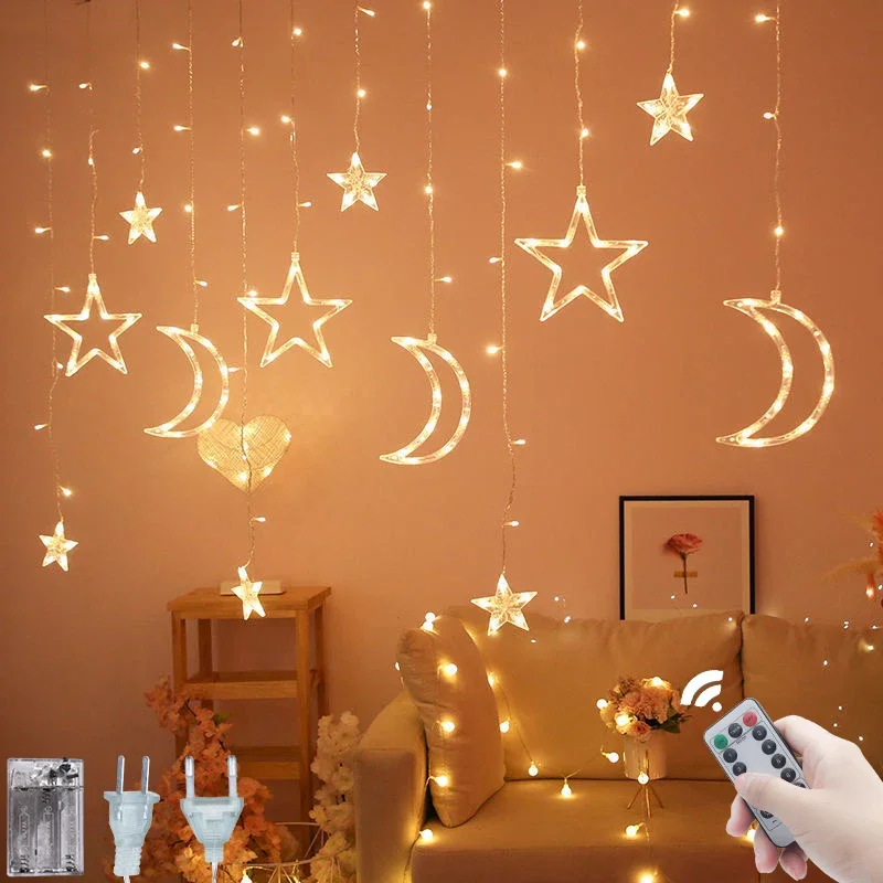 2024 Curtain Fairy Lights Navidad LED Garland Christmas Wedding Decoration for 2025 New Year Home Party Decor Gift Xmas Ornament