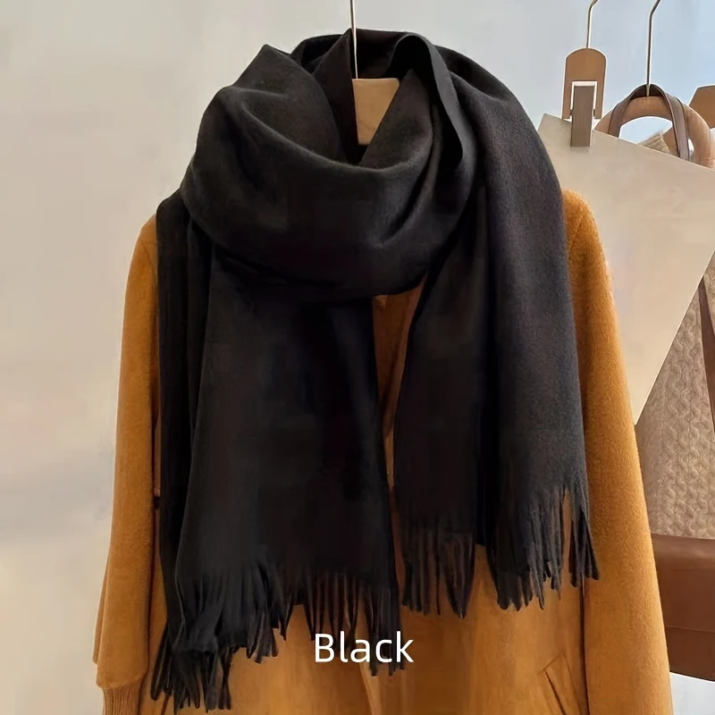 70X200cm Thick Warm Scarf for Women Pure Color Ladies Imitation Cashmere Black Scarf Female Winter To Keeping Warm Black Grey