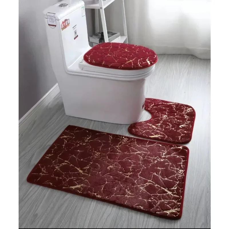 Home Living Room Bathroom Toilet Mats Set Gold Printing Anti Slip Rugs Bedroom Print Rug Shower Mat Bath Mats Bathroom