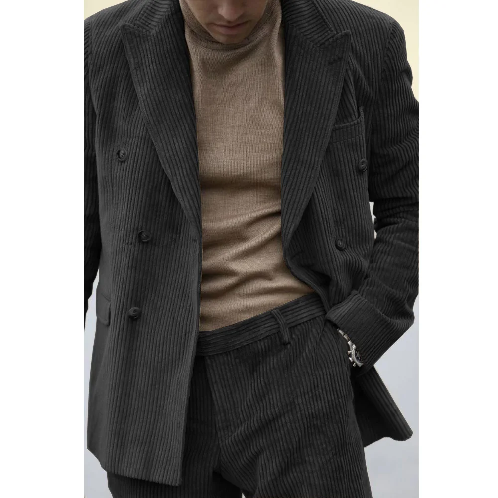 Conjunto de dos piezas para hombre, tejido de pana elegante y a la moda, cómodo traje informal personalizado, ropa de trabajo ajustada, novedad de