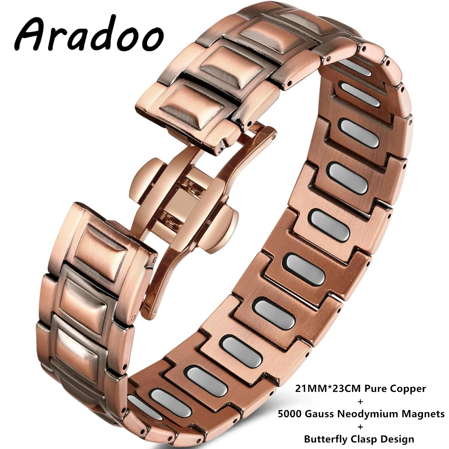 ARADOO Pure Copper Magnetic Bracelets for Men with 5X Strength 5000 Gauss Magnets Wristband Jewelry Gifts