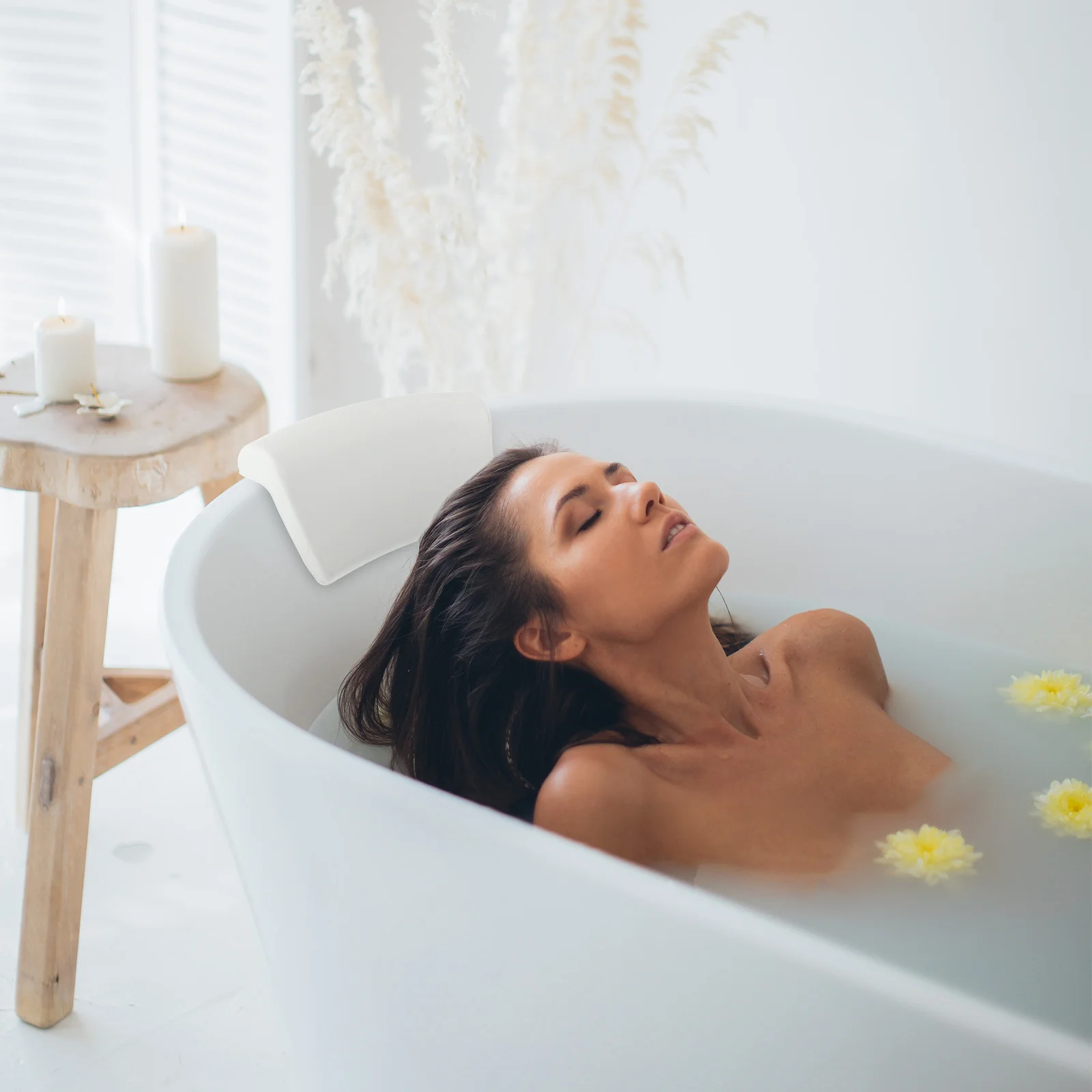 

1pc Adults Pu Soft Ergonomic Non-Slip Bath Pillow Bathtub Cushion Spa Home Shower Neck Support Pu Pillow Cushion