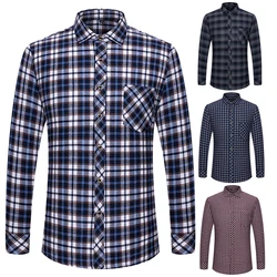 New Cotton Flannel Shirts For Men's Long Sleeve Soft Regular-fit Brushed Single Pocket Comfortable Casual Fashion Plaid Shirts
