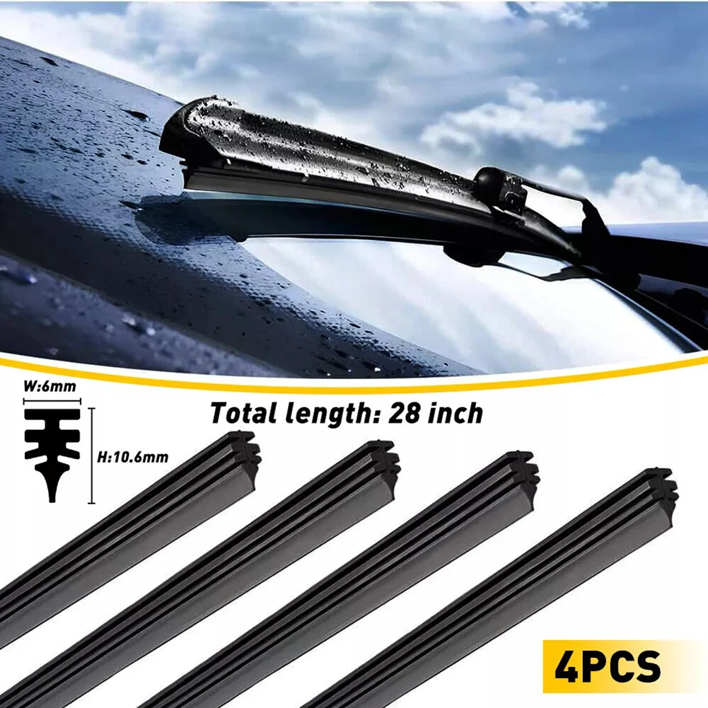 Sleek car bus windshield wipers made from silicone in a pack containing four strips each measuring twenty eight inches