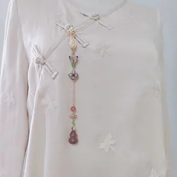 Original Court Style Jewelry Cheongsam Accessories Long Butterfly Enamel Natural Ice Chalcedony Purple Gourd Button Pendant