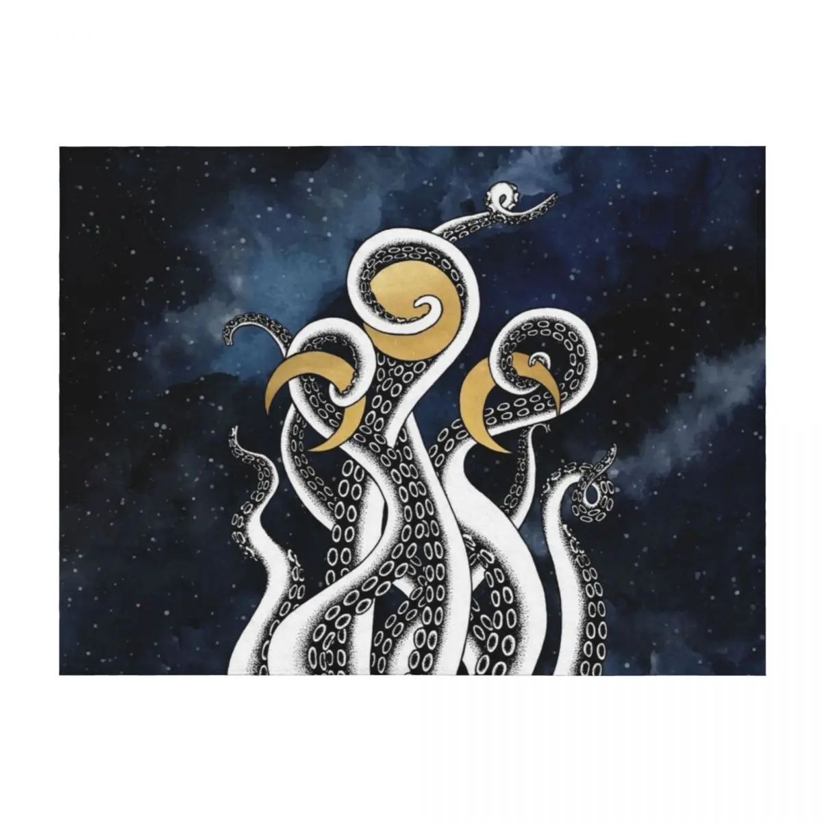 

Esoteric cyberpunk kraken illustration with tentacles and moon phases Throw Blanket Picnic Polar Multi-Purpose Blankets