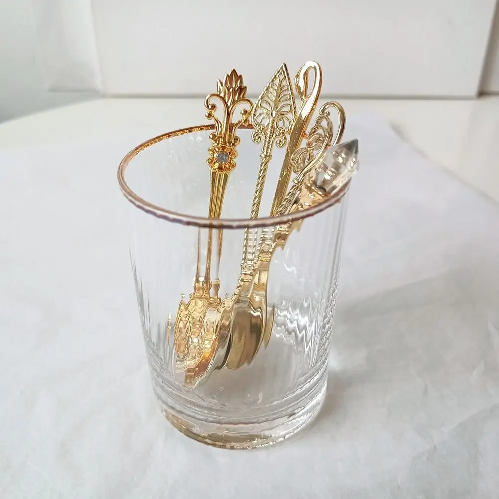 18 Style Retro Golden Exquisite Crystal Head Coffee Spoon Mini Royal Style Metal Dessert Scoop Teaspoon Tableware Kitchen Tools