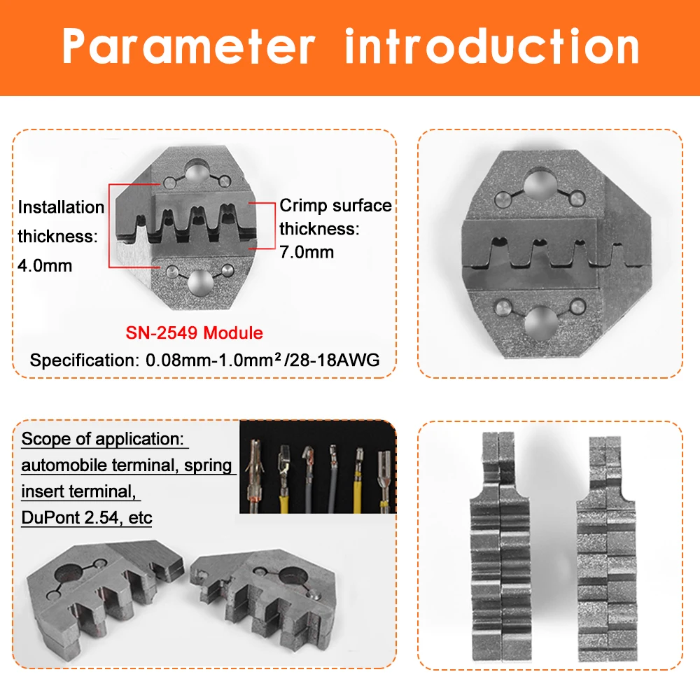 SN Crimp Pliers Jaws Plug Tube DuPont Insulated Non-Insulated Terminals 01BM/2549/28B/48B/06WF Jaw Crimping Tool Dies