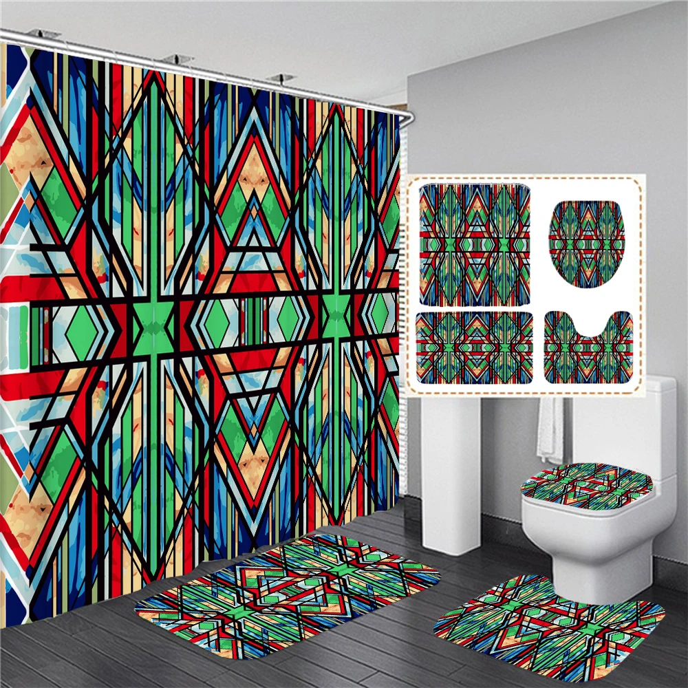 

Colorful Abstract of Painting Art Print Shower Curtain Bathroom Curtain Set Toilet Lid Cover Non-slip Carpet Bath Mat Decoration