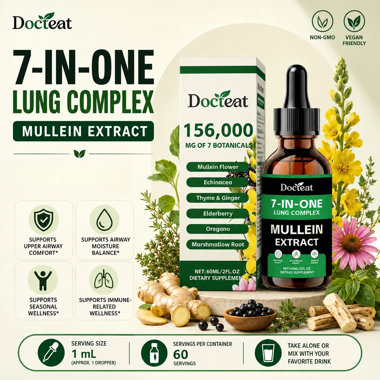 Florist Supp - Docteat 7-in-1 Königskerzenextrakt-Tropfen 60ML Botanische Kräuterflüssigkeit