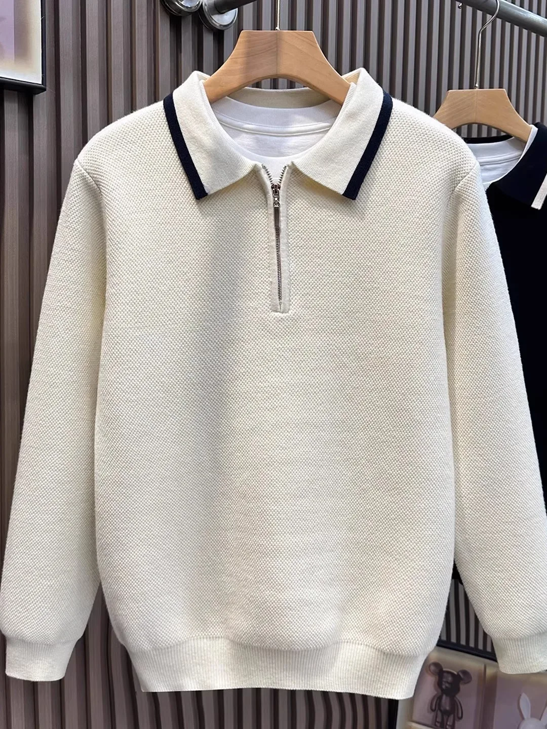 

Autumn Winter New Sle Men's Long Sve Knitted Sweater Zipper Collar Busin Casual Color Blo Outerwear Soft Polyester