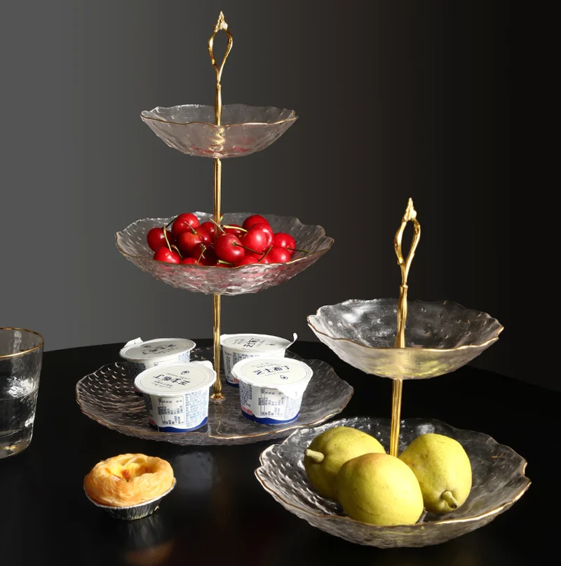 European-style Multi-layer Fruit Tray Home Living Room Coffee Table Three-layer Glass Cake Dessert Stand Decoration