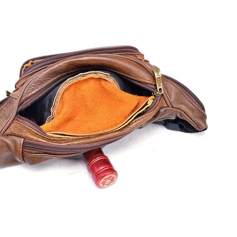 Men Geniune Leather Waist Bags Fanny Packs Retro Belt Cell Phone Purse for Male Fashion Travel Pouch