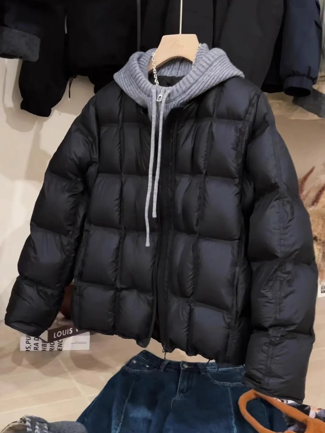 

Корейская вязаная куртка больших размеров с капюшоном в стиле пэчворк, женская зимняя элитная простая теплая утягивающая модная верхняя одежда