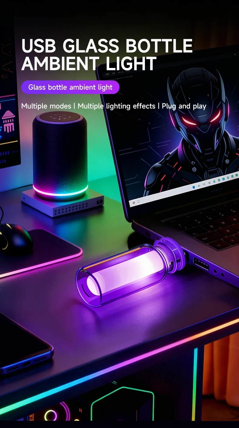 Auto-USB-Ambientelicht Schlafzimmer Camping Tragbares RGB-Regenbogen-Nachtlicht Plug-and-Play LED-Ambientelicht Dekorative Beleuchtung – Detail 1