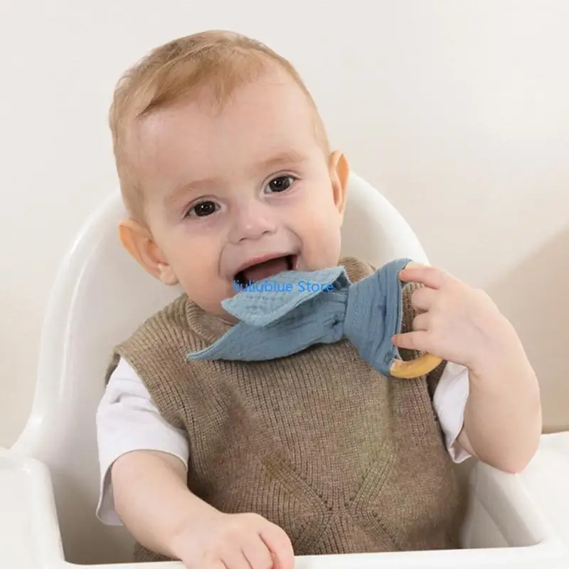 Natural faia bebê mordedor orelha coelho recém-nascido dentição anéis pulseira algodão infantil molar 62cf