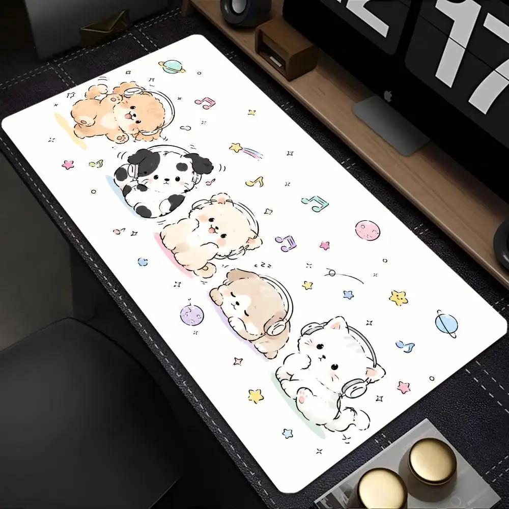 Kawaii Paper Cut Mouse Pad Lovely Cat Dog Headset Planet Star Music Element Large Desk Mat Art Keyboard Pad for Girl Gaming Home