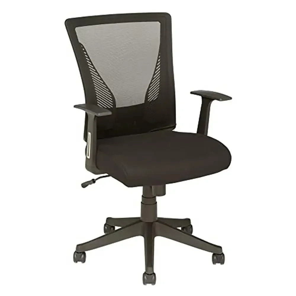 

Radley Black Mesh Task Chair Adjustable Height Lumbar Support ANSI/BIFMA Compliant T-Arms 275lbs Capacity Solid Back Plush