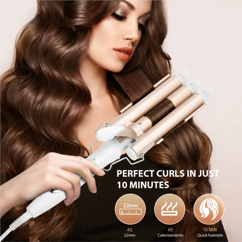 

22 мм тройная щипцы для завивки волос, керамические щипцы для завивки волос, профессиональные щипцы для завивки волос, инструменты для укладки волос для всех типов волос