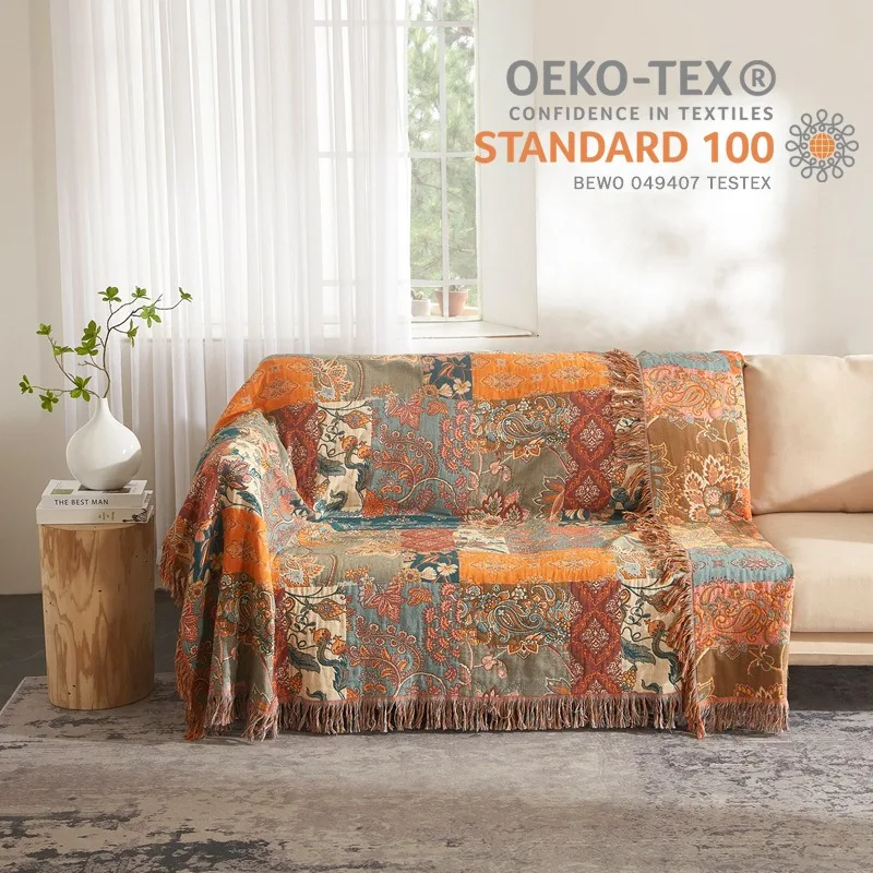 

Bohemian Cotton Gauze Throw Blanket, Multipurpose Sofa Cover, Lightweight Summer & AC Blanket