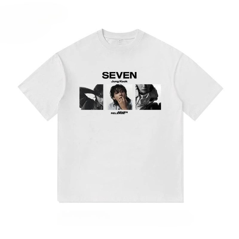 Kpop Jungkook BTS Seven Korea Idol Fan Magazine Vintage Retro Edgy Cool Graphic Art Print Oversized Short Sleeve Streetwear Top