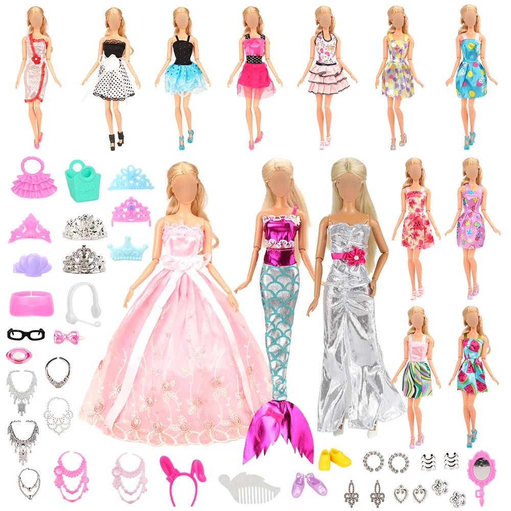 Barwa 55 Pcs Fashion Doll Clothes and Accessories=Random 15 Dresses+40 Accessories Best Princess Girl Kids