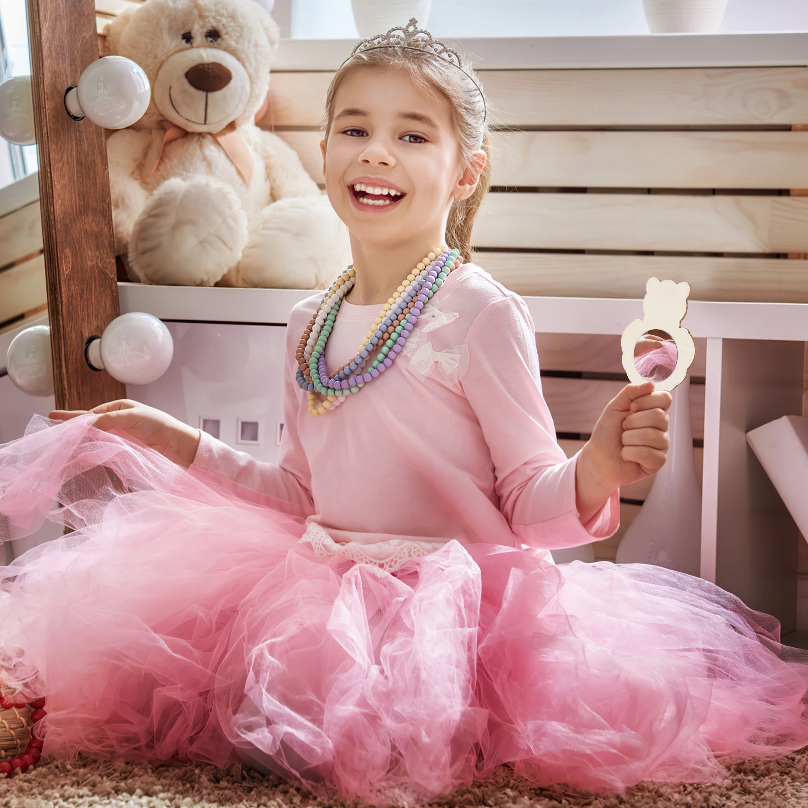 18個の木製ミニミラー DIYペイントクラフトミラーセット 子供用 未完成の木製 安全に使用できるミラー 小さな木製ミラー