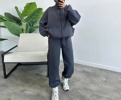 Ensemble deux pièces décontracté pour femmes, Cardigan paresseux à la mode avec poche zippée et sweat à capuche pour les pieds liés, automne hiver