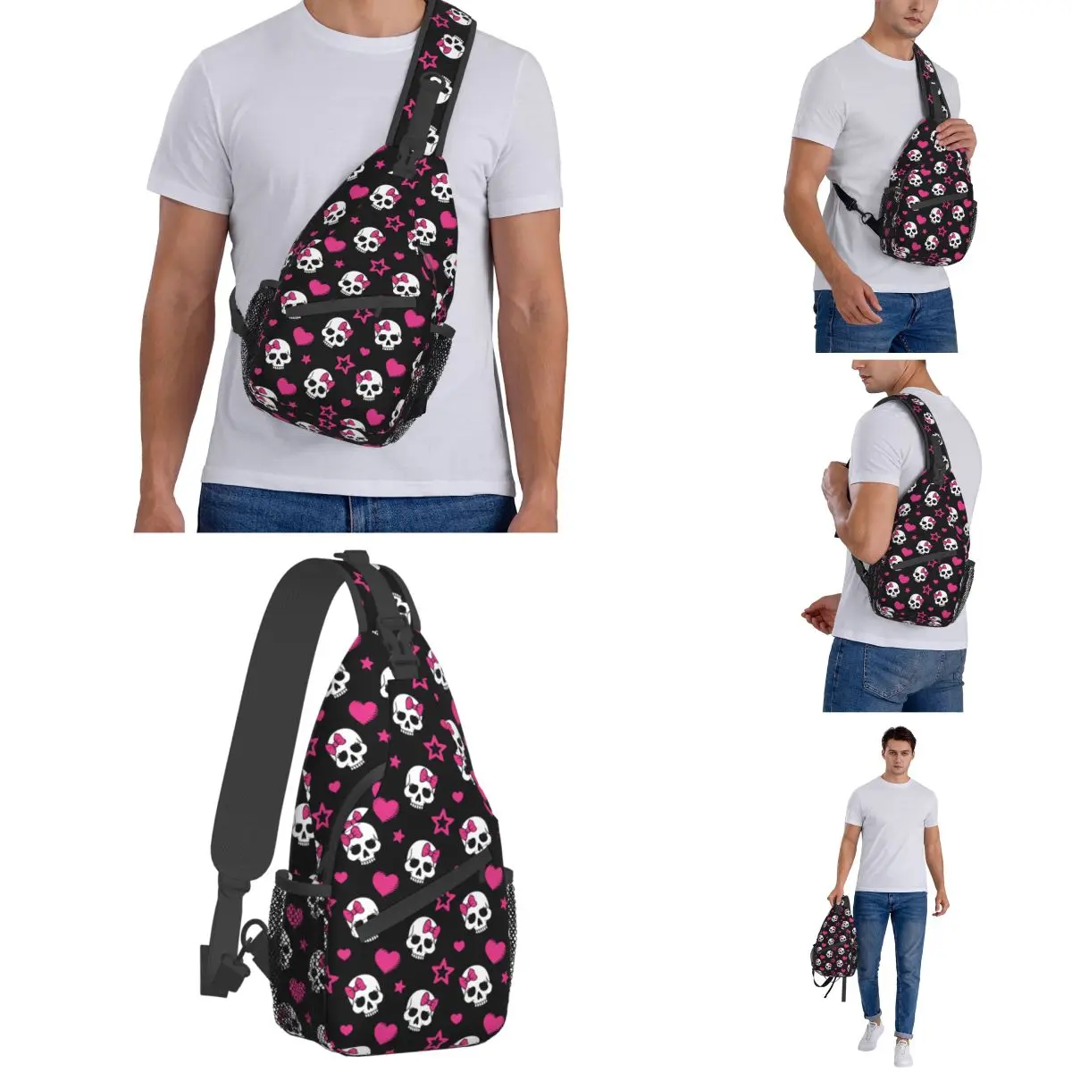 Cool Skull Sling Tassen Borst Crossbody Schouder Rugzak Reizen Wandelen Daypacks Mannen Vrouwen Tas