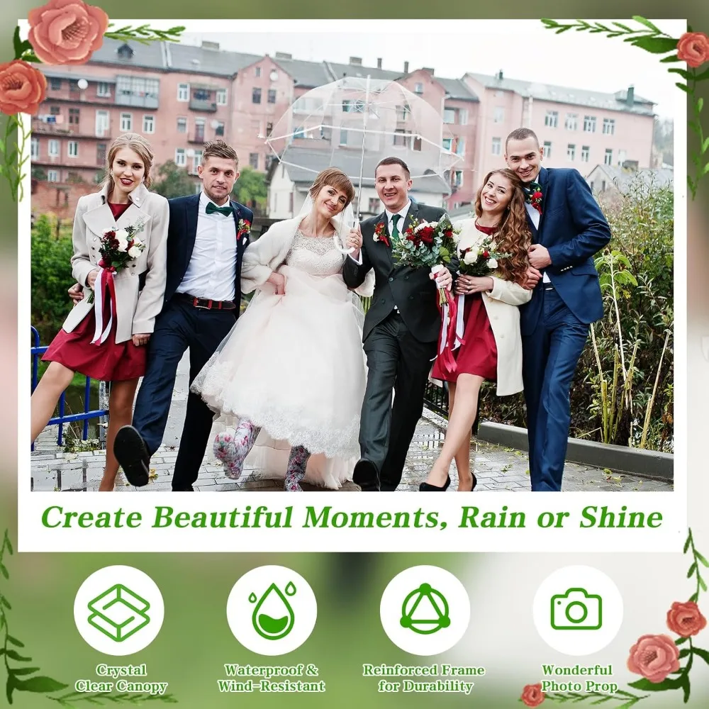 Ombrelli da matrimonio trasparenti sfusi con manici per bastoncini, bomboniere per ospiti, biglietti di ringraziamento e corda: ideali per matrimoni e regali all'aperto
