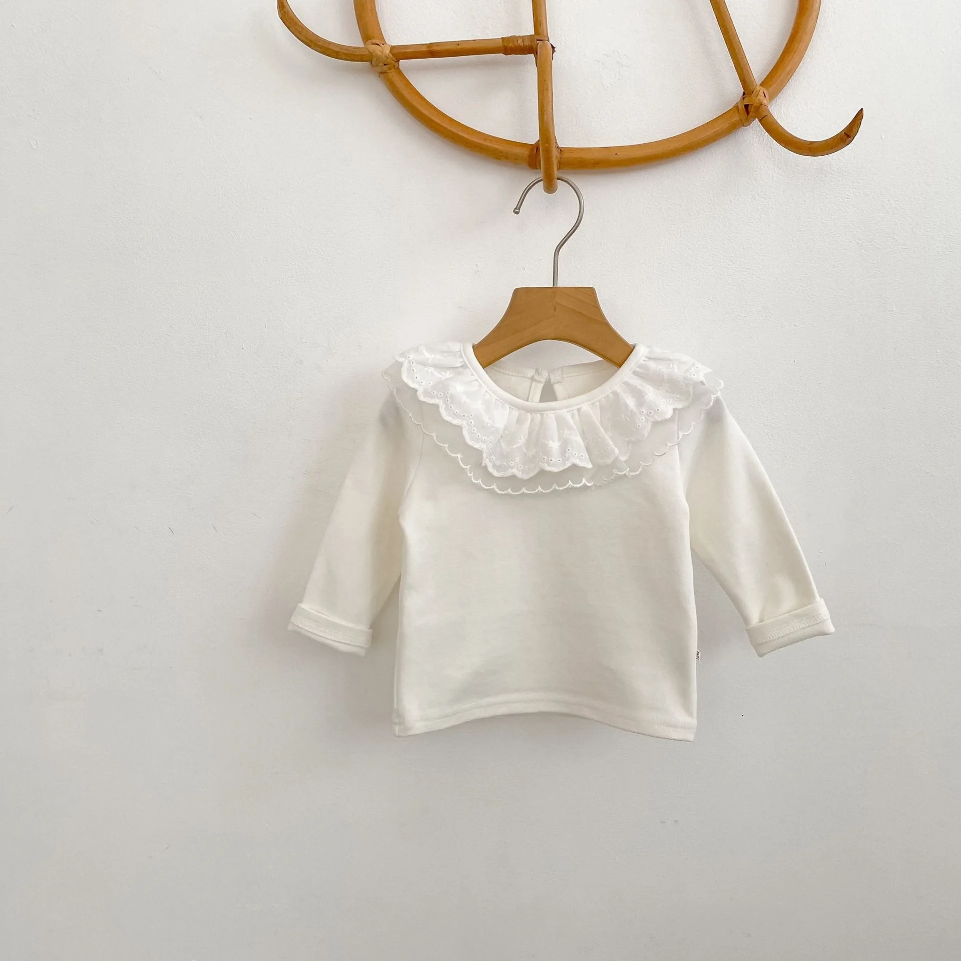 Spring and Autumn Solid Color Double Layer Lace Collar Long Sleeve Bottom Shirt Top