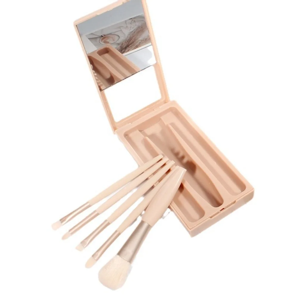 5Pcs Professional Portable Makeup Brush Set with Mirror Mini Travel Case Multifunctional Cosmetic Kit Outdoor