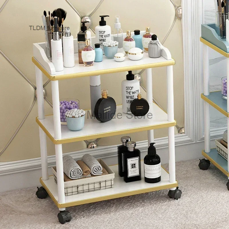 Beauty Salon Solid Wood Salon Trolleys Modern Salon Furniture Barber Shop Special Tool Trolley Storage Rack Home Mobile Trolley