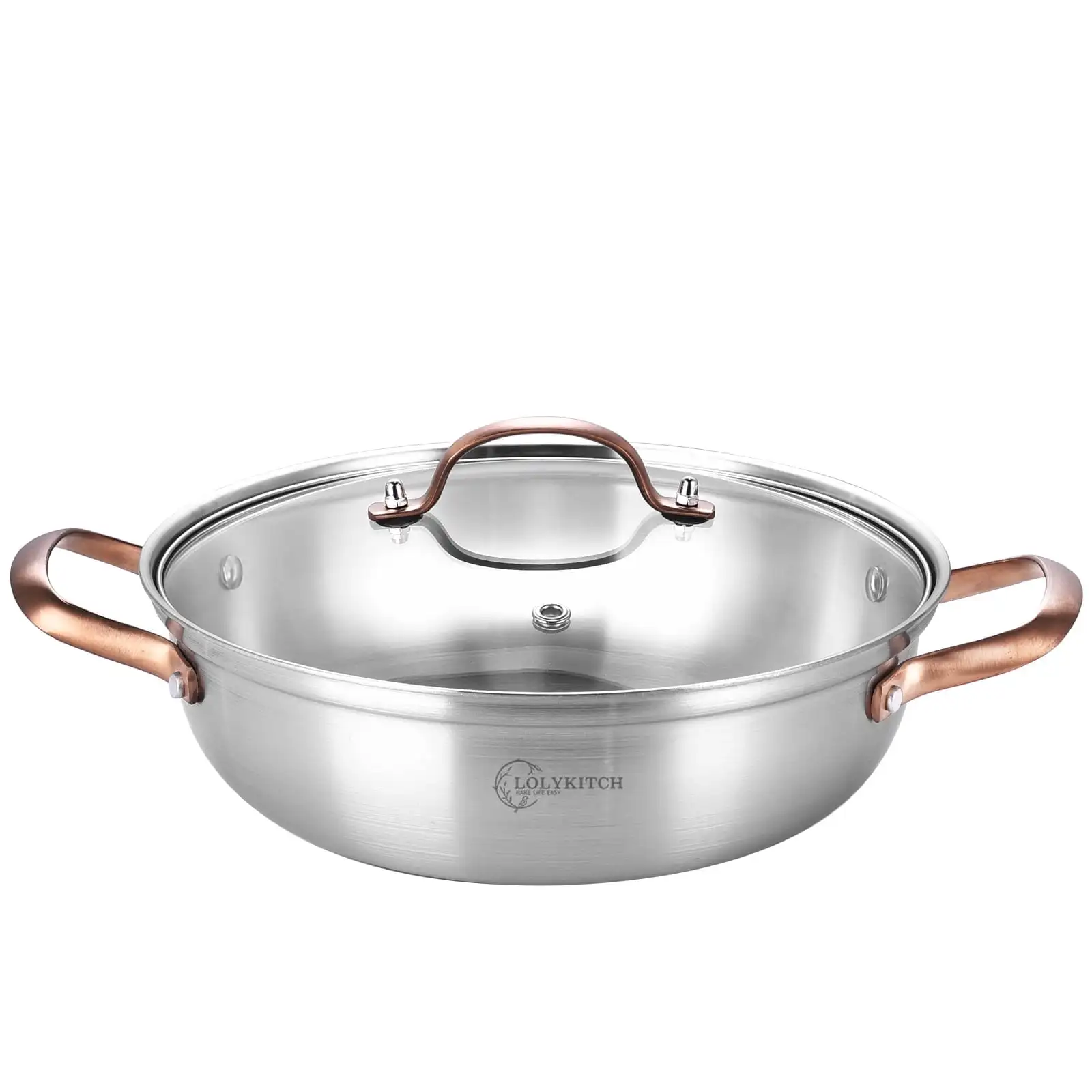 

11 inch Tri-Ply Stainless Steel Saute Pan with Lid,3.5 QT Stock Pot,Kadhai,Induction Deep Frying Pan,Dishwasher and Oven Safe.