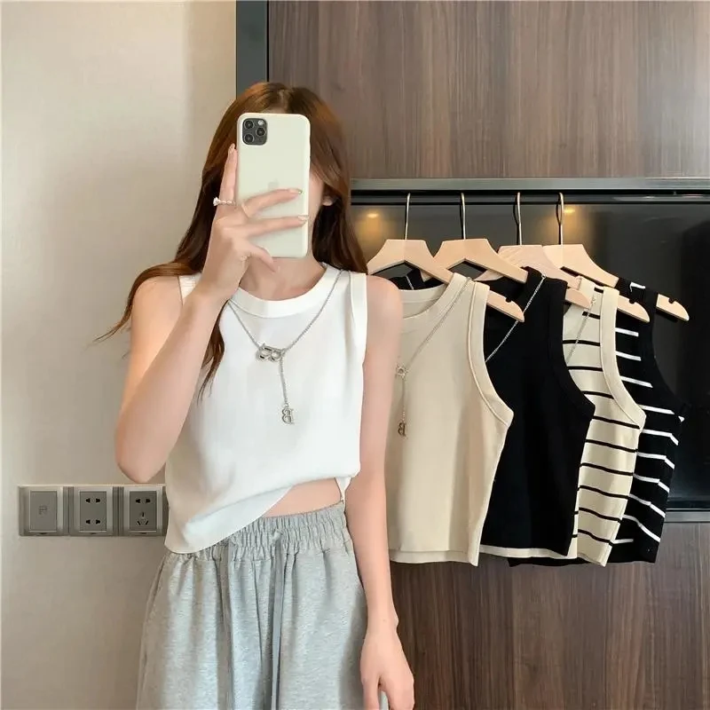 Women\'s Clothing Tanks top vests Spring Autumn French style suspender summer short knitted sleeveless winter bottoms Camis vest