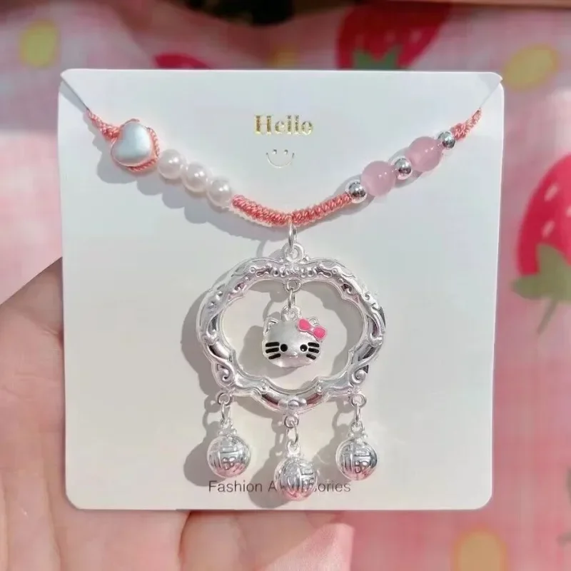 

Sweet Hello Kitty Anime Kawaii Sanrio Ins Sterling Silver Cute Cartoon Necklace Y2k Decoration Fashion Gifts for Girls