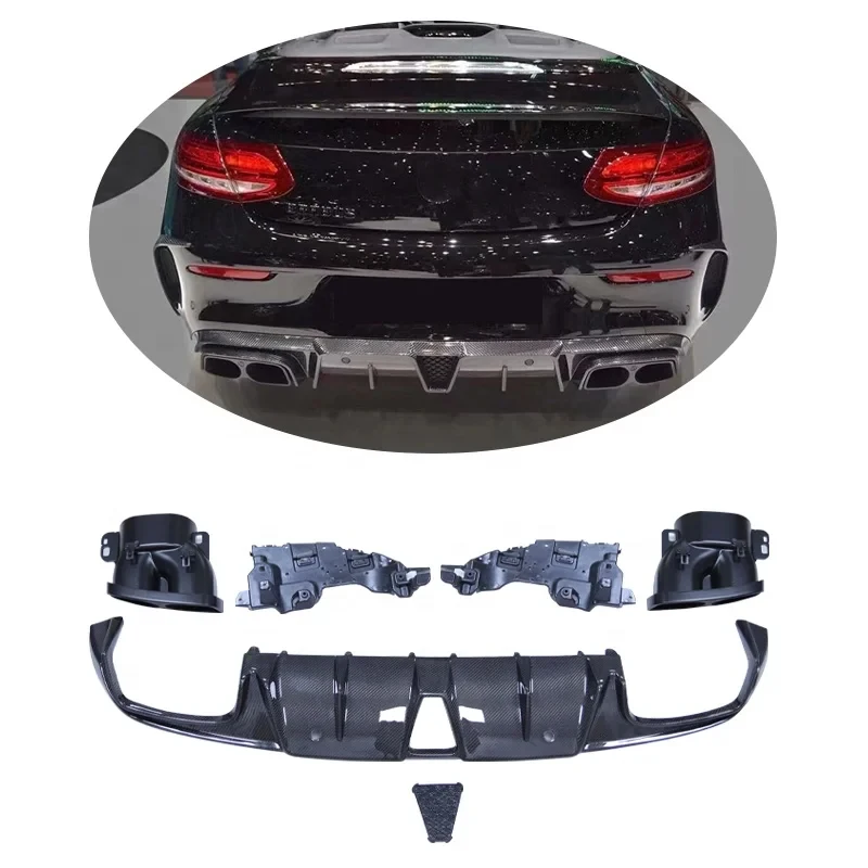 

For the C-Class W205 C43 C63 Upgraded Carbon Fiber Rear Diffuser Spoiler BS Style Rear Lip 2 Door Exhaust Pipe