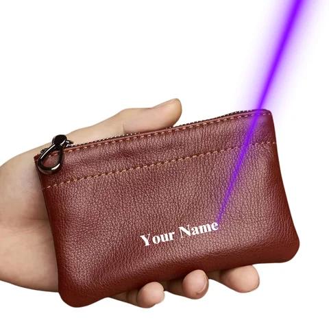 Name Customized Small Coin Purse Genuine Leather Mini Card Wallet Men Women Casual Little Bag Zipper Pocket Key Holder Money Bag