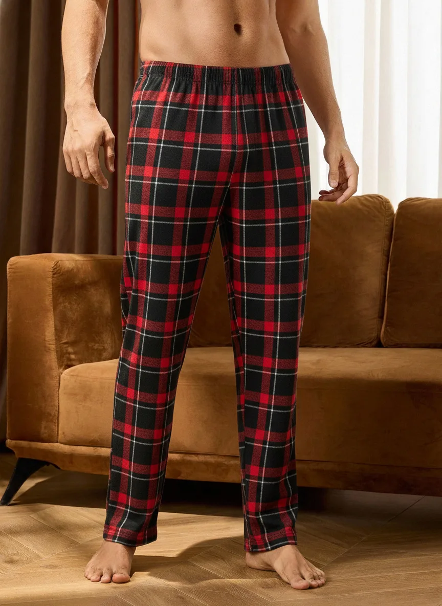 Men Pajama Pants Christmas Couple Checkered Wide Leg Home Pants for Men and Women Casual Outerwear Sleeping Pants Red Pink Black