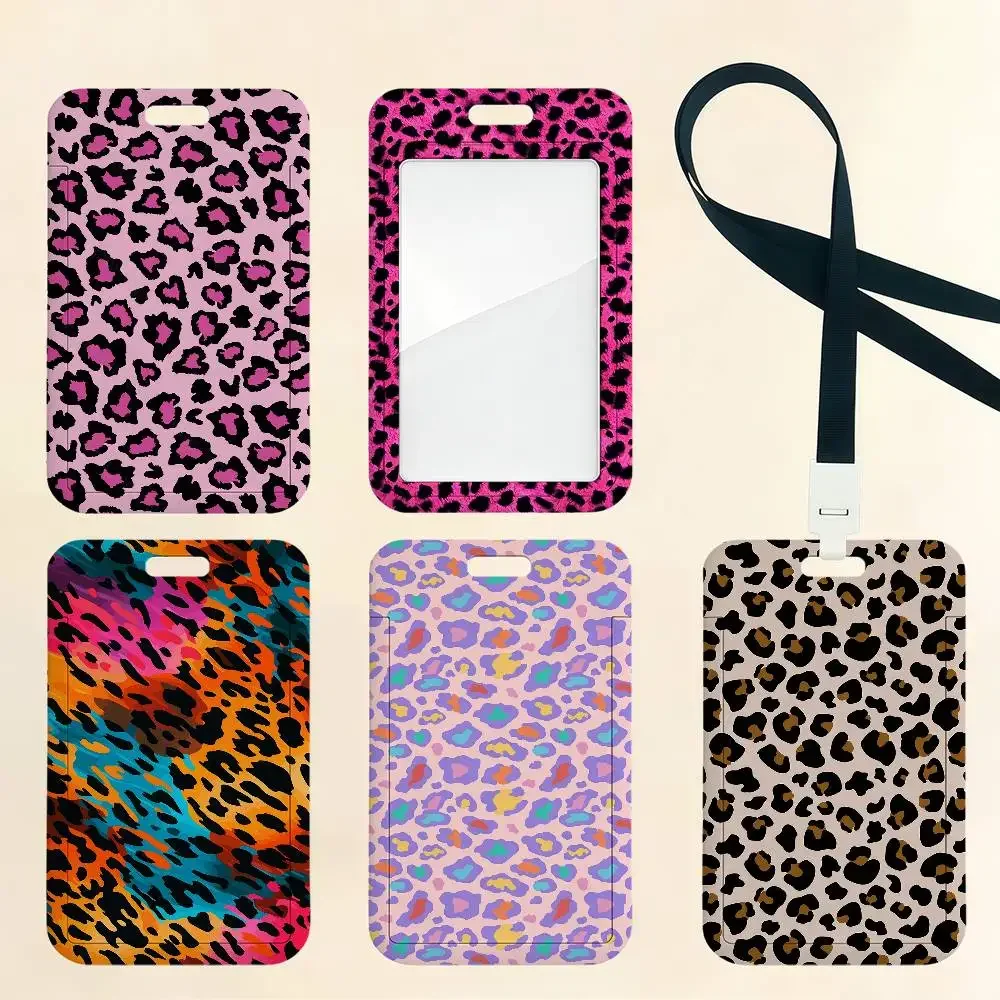 Leopard Print Card Holder Cardcase Bus Subway Work Permit Student Lanyard Neck Straps Badge Holder Door Card