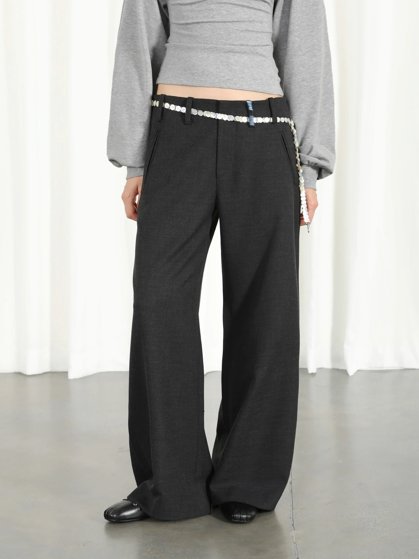 

JinNiz, прямые брюки с высокой талией, женские осенние длинные брюки, нескользящие брюки с высокой подвеской, тонкие брюки с ушками