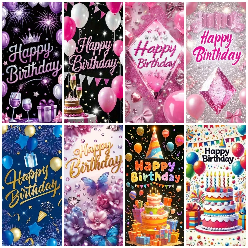 

Happy Birthday Photozone Backdrop Door Cover Colorful Balloon Birthday Party Decor Background Baby Shower Supplies Photo Studio