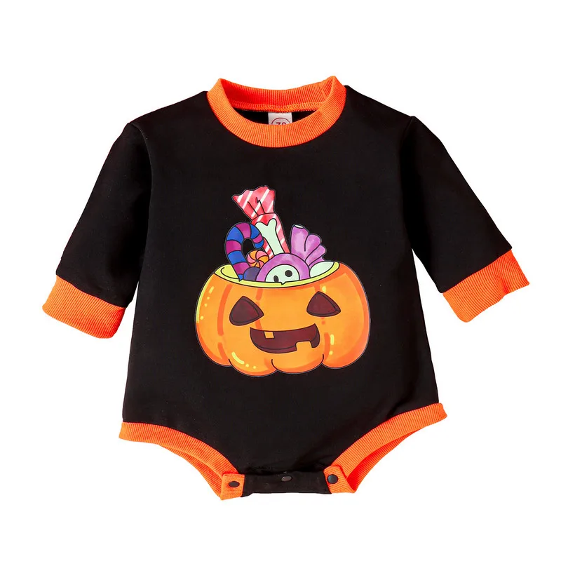 RUEWEY Halloween Baby Girl Boy Clothes Bodysuit Newborn Baby Clothing Pumpkin Lollipop Print Long Sleeve Jumpsuit for Kids